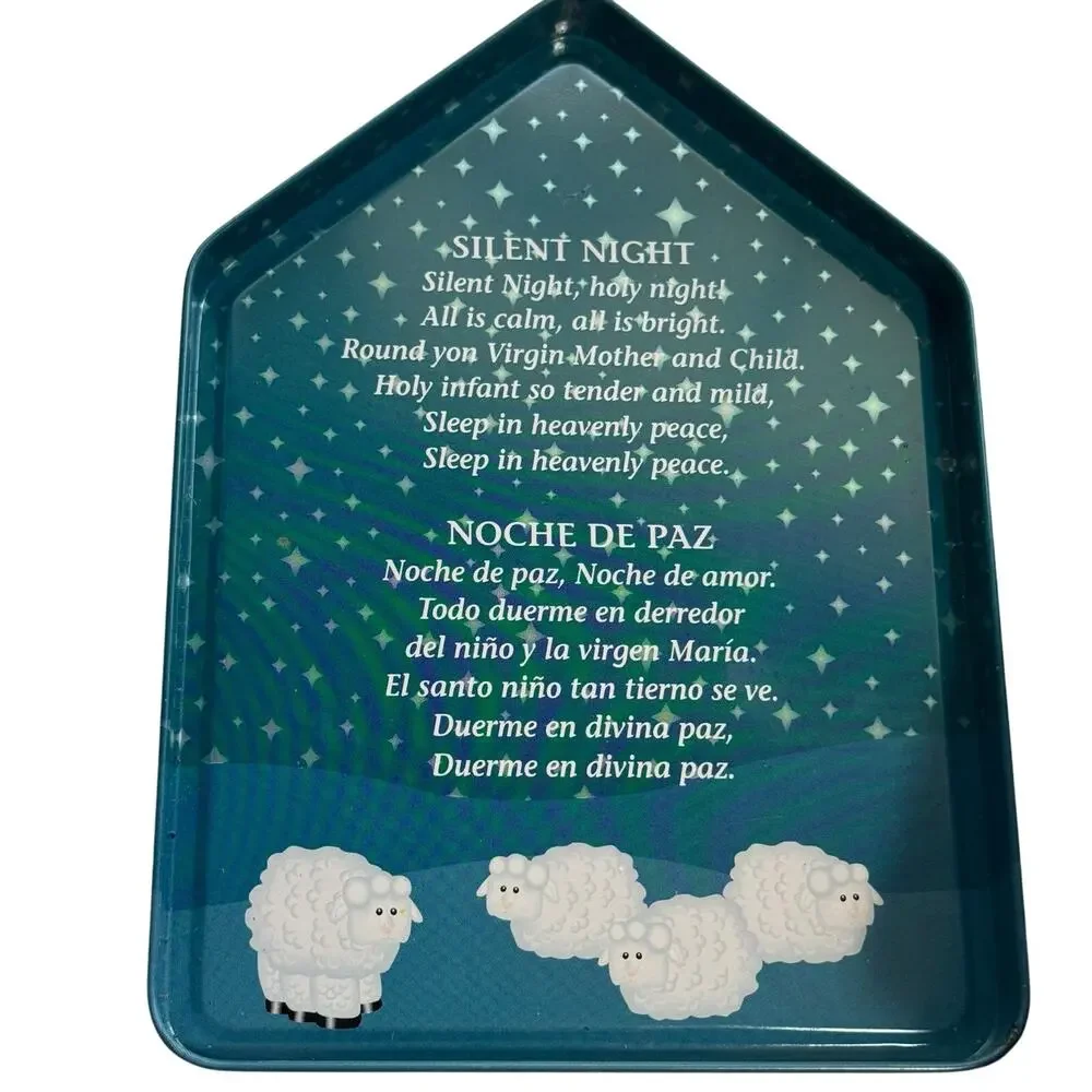 Nativity Scene Religious Tin Container with Lid Silent Night Christmas Holy